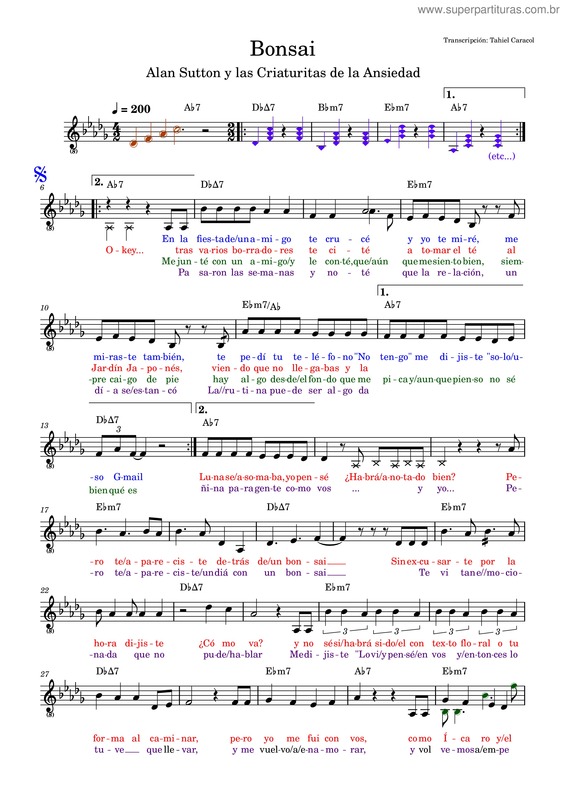 Partitura da música Bonsai– Alan Sutton Y Las Criaturitas De La Ansiedad