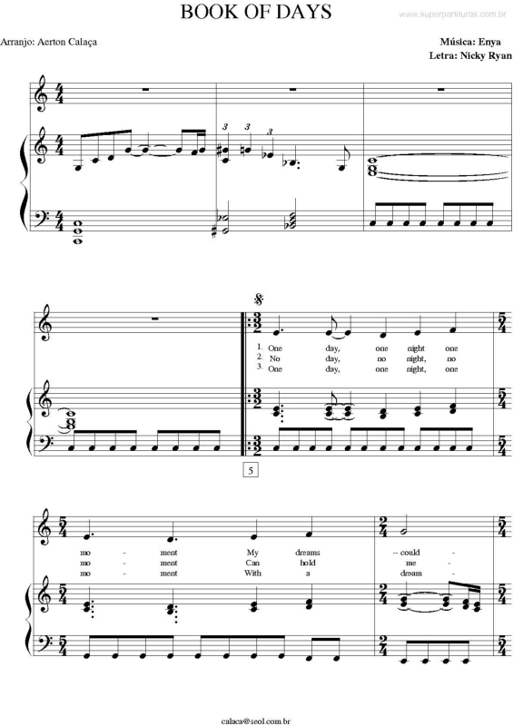 Partitura da música Book Of Days