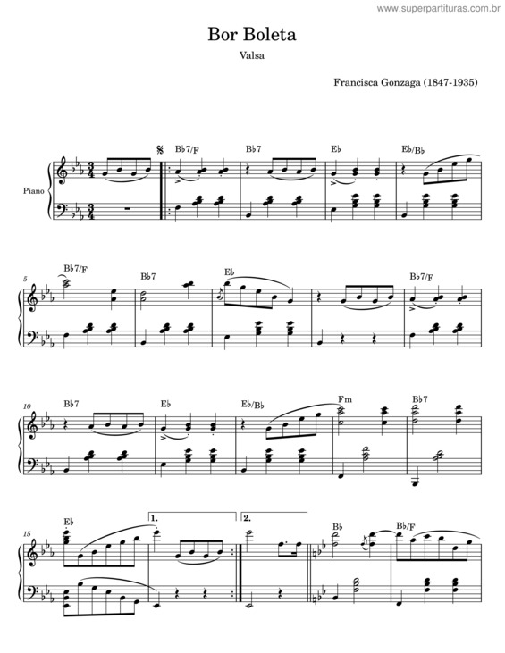 Partitura da música Borboleta – Francisca Gonzaga