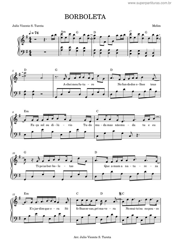 Partitura da música Borboleta v.11