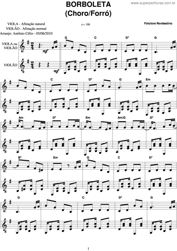 Partitura da música Borboleta v.3