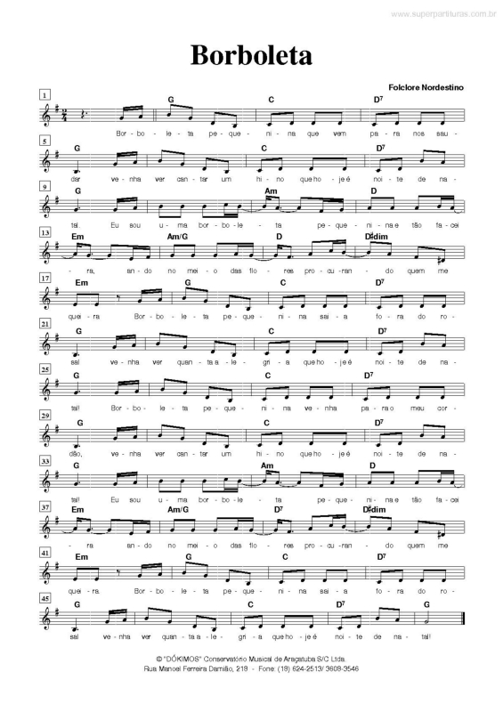 Partitura da música Borboleta