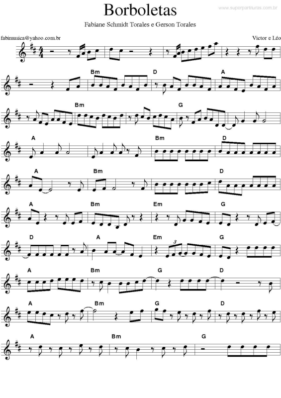 Partitura da música Borboletas v.2