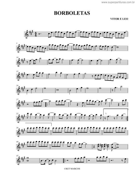 Partitura da música Borboletas v.3
