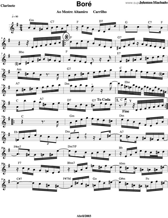 Partitura da música Boré