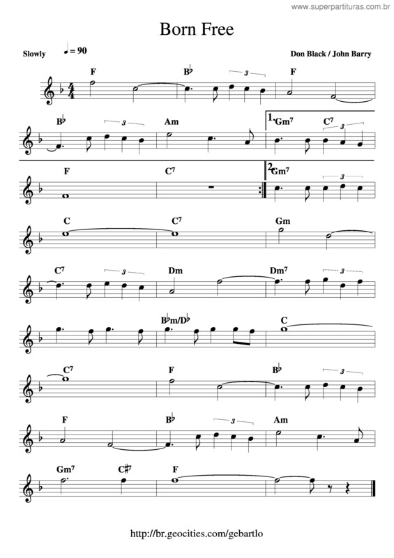 Partitura da música Born Free