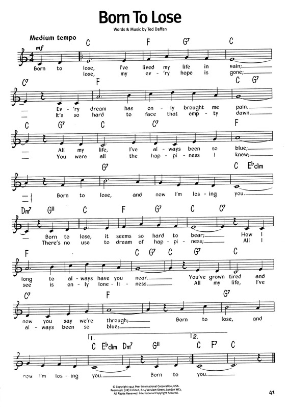 Partitura da música Born To Lose