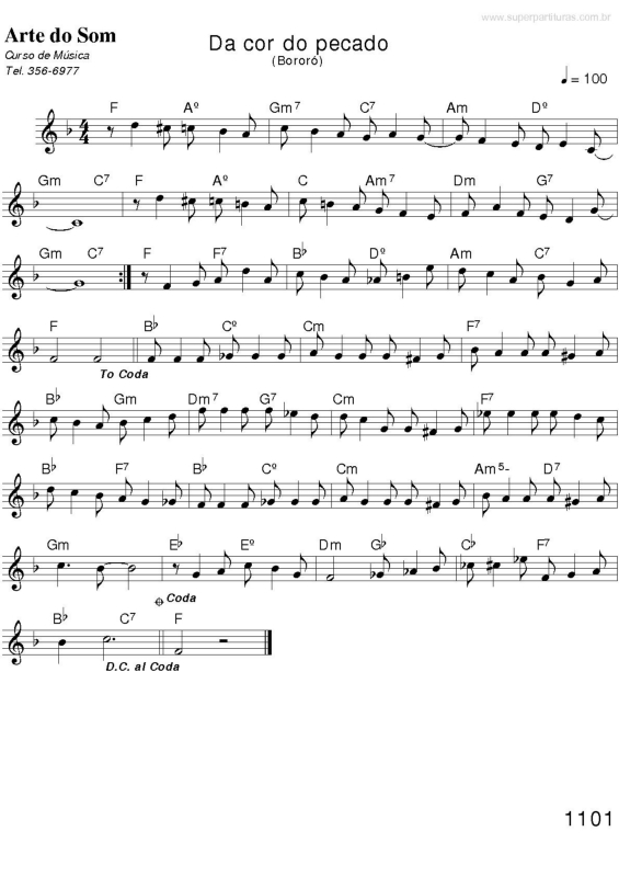 Partitura da música Bororó (Da Cor do Pecado)