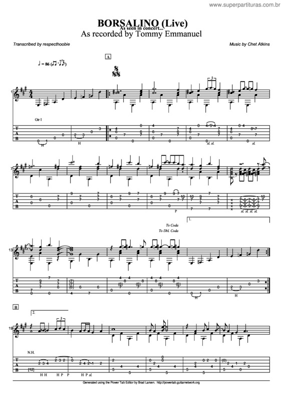 Partitura da música Borsalino