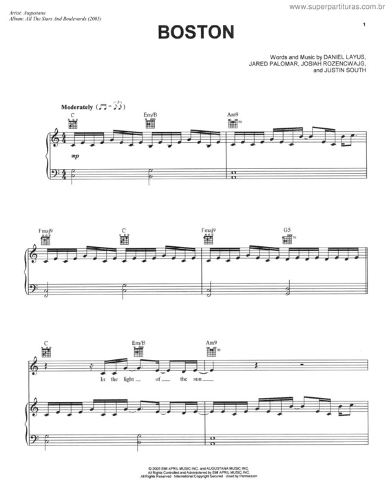 Partitura da música Boston