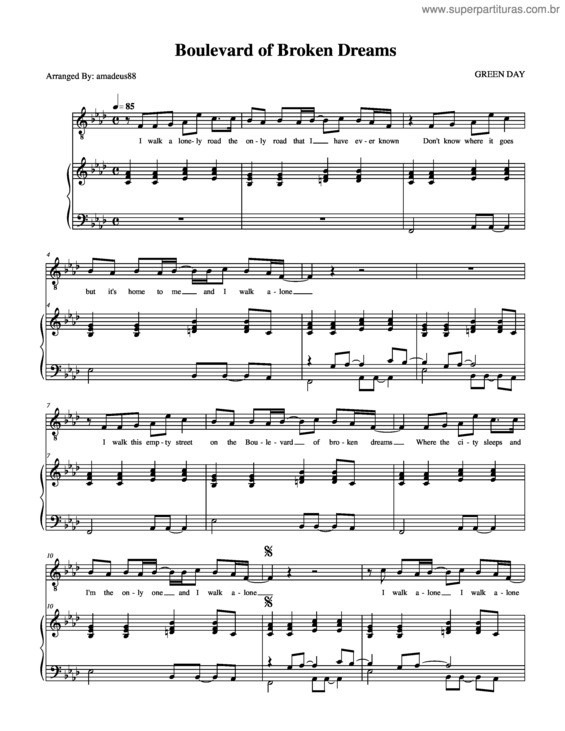 Partitura da música Boulevard Of Broken Dreams v.3