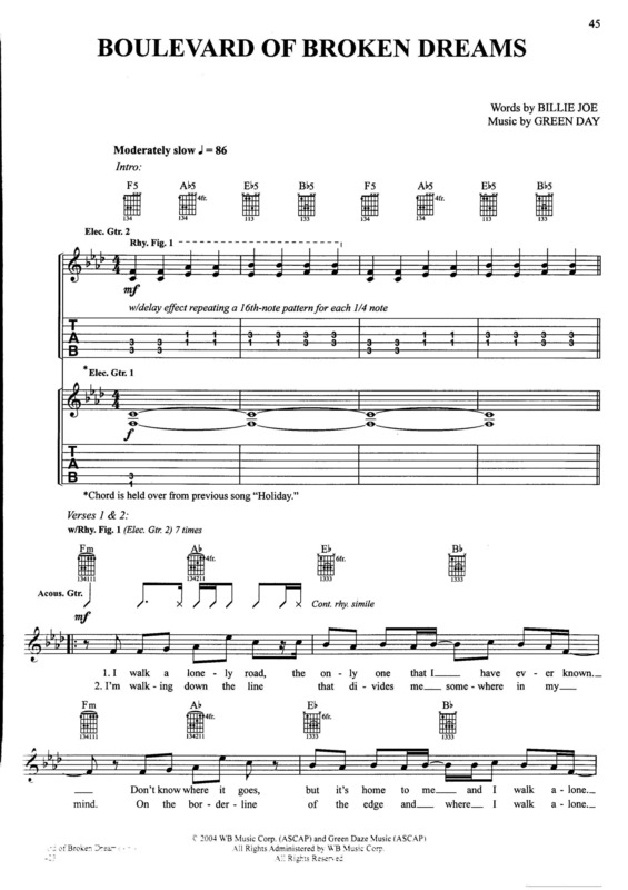 Partitura da música Boulevard Of Broken Dreams v.5