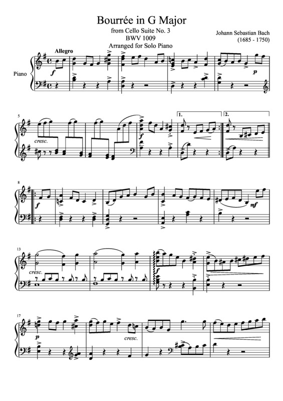 Partitura da música Bourrée In G Major