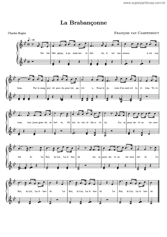 Partitura da música Brabançonne v.2
