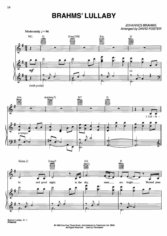 Partitura da música Brahms` Lullaby
