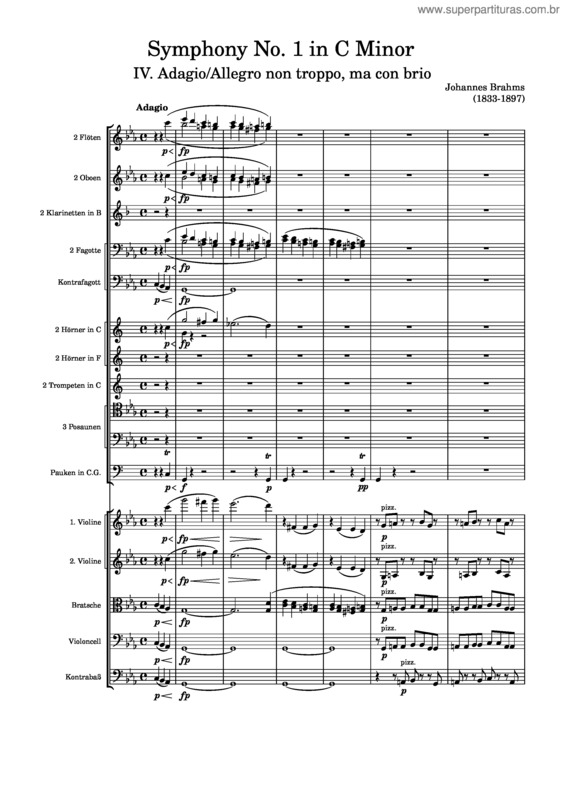 Partitura da música Brahms–Symphony No. 1 In C Minor: Iv. Adagio/Allegro Non Troppo, Ma Con Brio