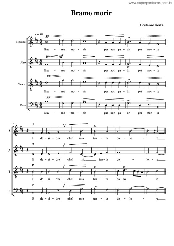 Partitura da música Bramo Morir – Costanzo Festa