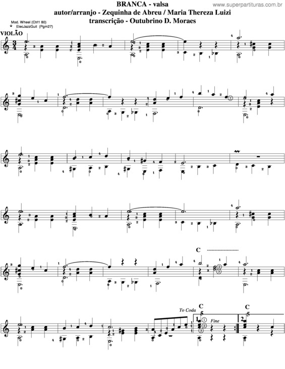 Partitura da música Branca v.9