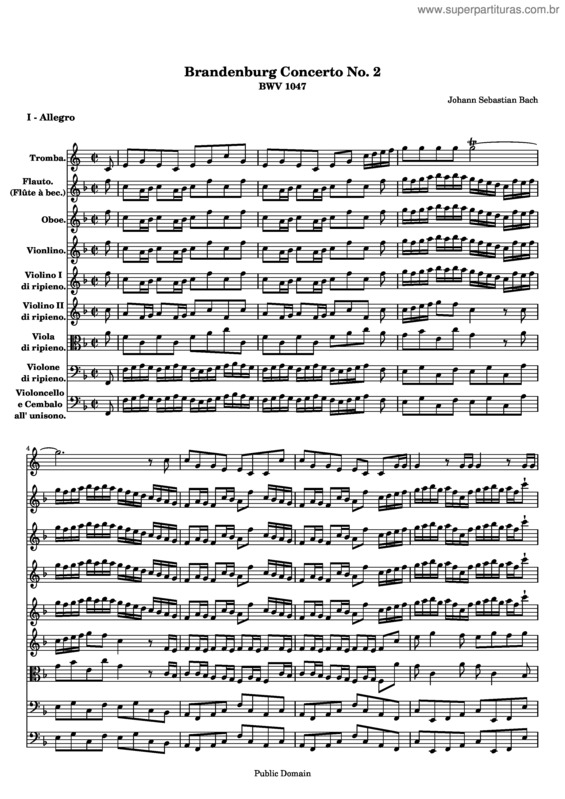 Partitura da música Brandenburg Concerto No. 2