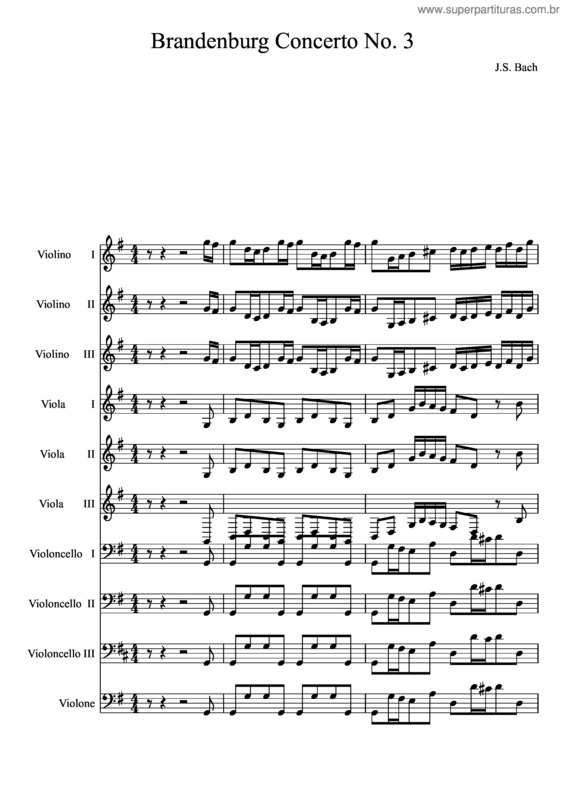 Partitura da música Brandenburg Concerto No. 3 v.2