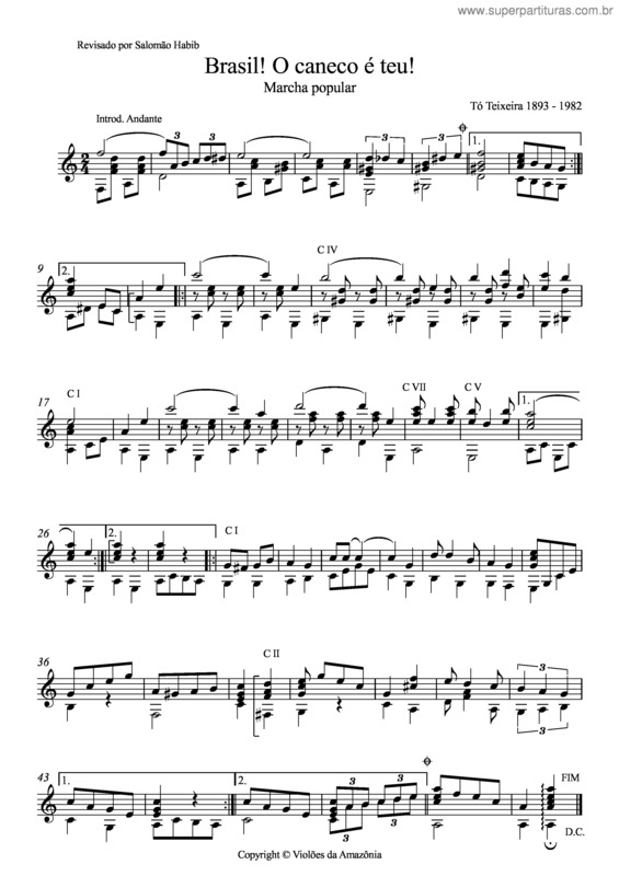 Partitura da música Brasil! O caneco é teu!