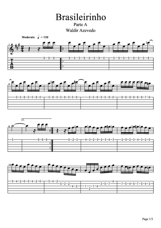 Partitura da música Brasileirinho - Parte A