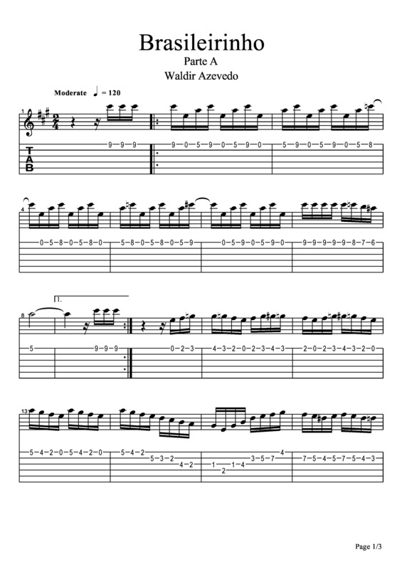 Partitura da música Brasileirinho - Parte A