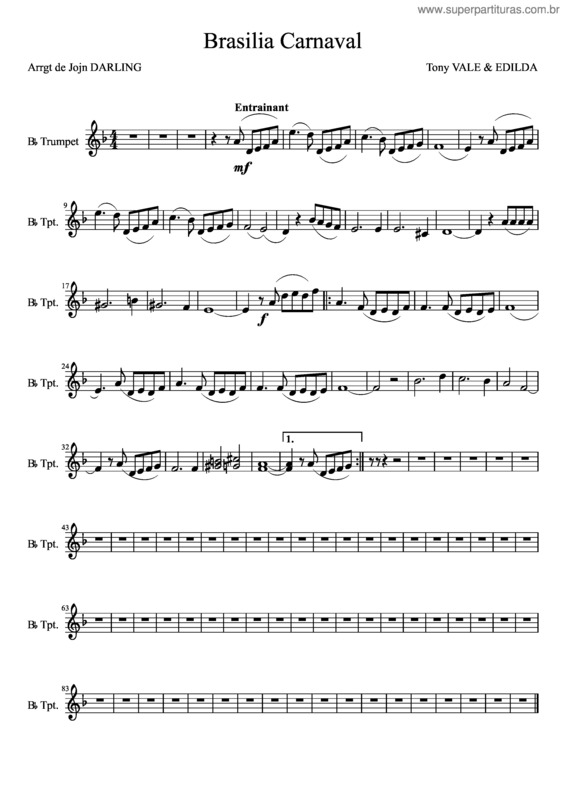 Partitura da música Brasilia Carnaval 2 Eme Cornet Trompette Si B