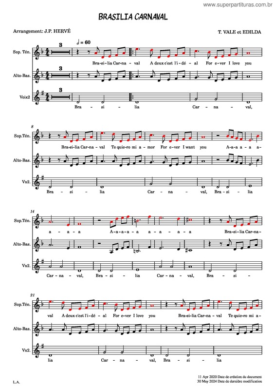Partitura da música Brasilia Carnaval