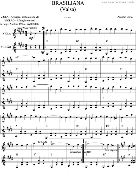 Partitura da música Brasiliana