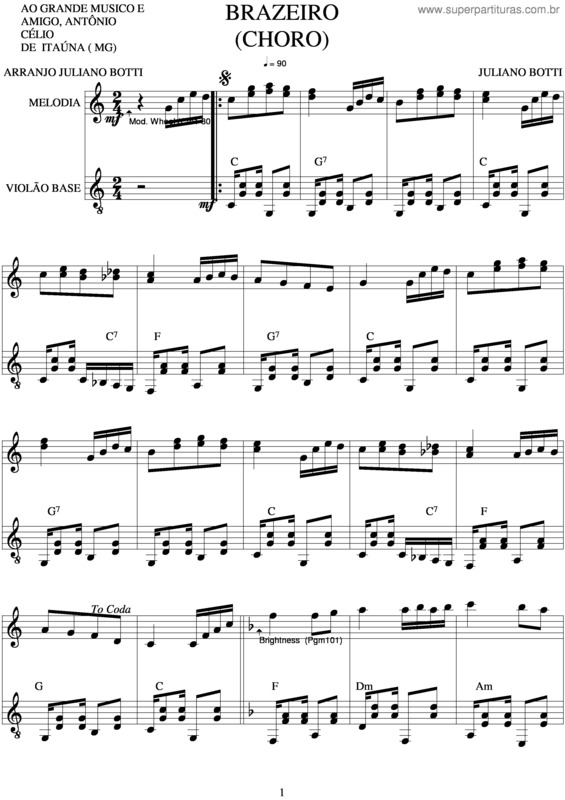 Partitura da música Brazeiro