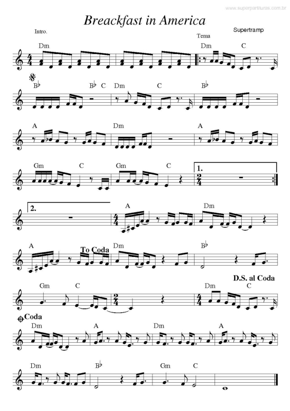 Partitura da música Breackfast in America