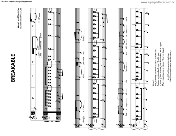 Partitura da música Breakable