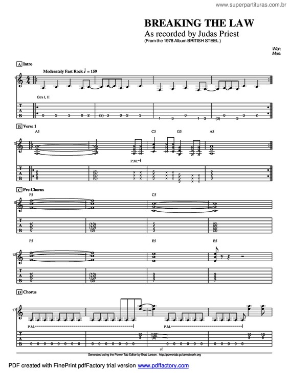 Partitura da música Breaking the law v.2