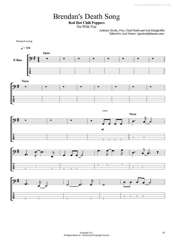 Partitura da música Bredan`s Death Song