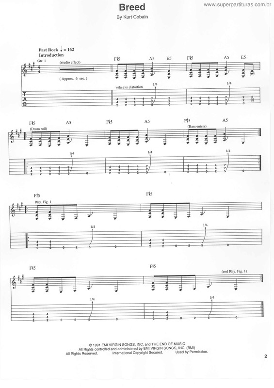 Partitura da música Breed v.2