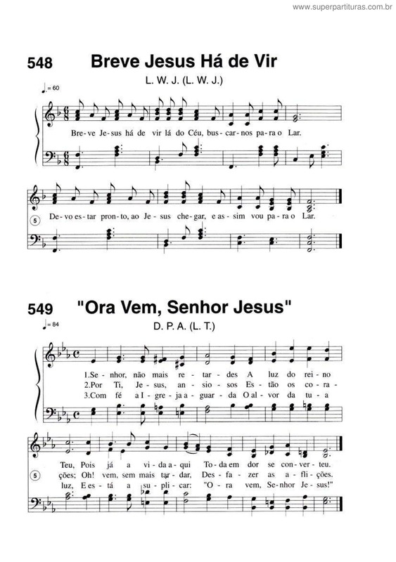 Partitura da música Breve Jesus Há De Vir E Ora Vem, Senhor Jesus