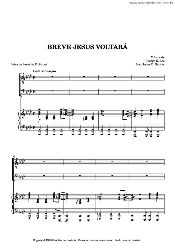 Partitura da música Breve Jesus Voltará – George E. Lee – Arr. Jader D. Santos