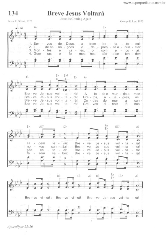 Partitura da música Breve Jesus Voltará