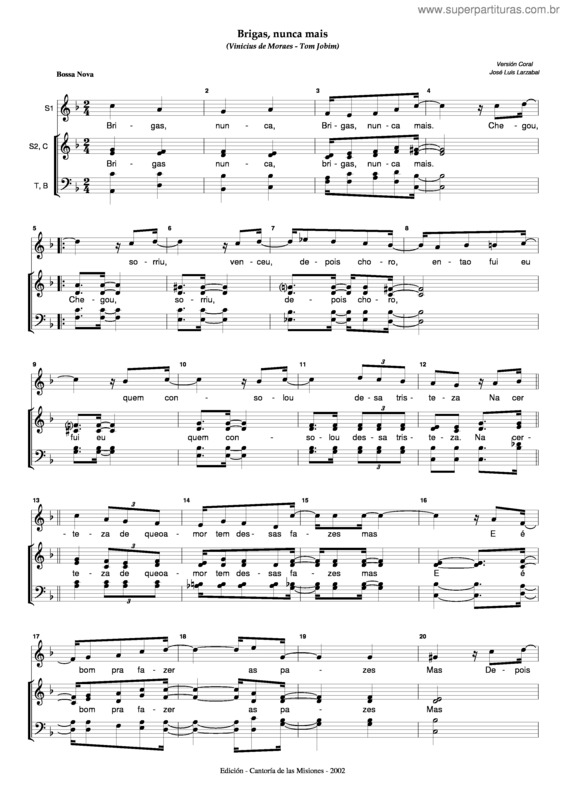 Partitura da música Brigas Nunca Mais v.3