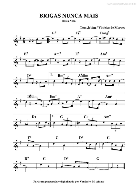 Partitura da música Brigas Nunca Mais