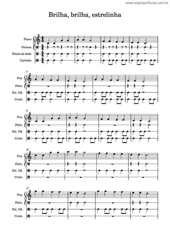 Partitura da música Brilha, Brilha, Estrelinha – Wolfgang Amadeus Mozart Brilha, Brilha, Estrelinha