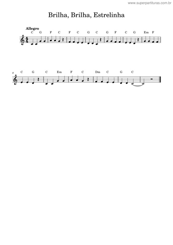 Partitura da música Brilha, Brilha, Estrelinha v.2