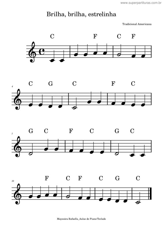 Partitura da música Brilha, Brilha, Estrelinha