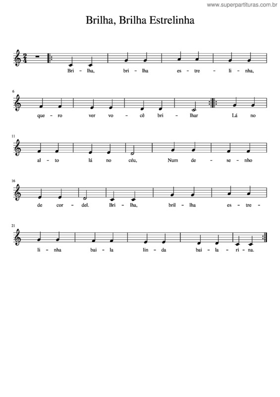 Partitura da música Brilha Brilha Estrelinha – Misc Children