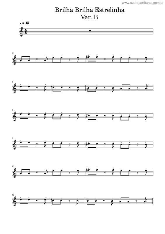 Partitura da música Brilha Brilha Estrelinha _ Var. B _ Corda Lá / Mi _ 45 Bpm – Mozart Brilha Brilha Estrelinha Var. B Lá   Mi   45 Bpm