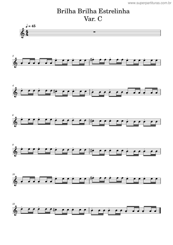 Partitura da música Brilha Brilha Estrelinha _ Var. C _ Corda Lá / Mi _ 45 Bpm – Wolfgang Amadeus Mozart Brilha Brilha Estrelinha Var. C Lá   Mi   45 Bpm