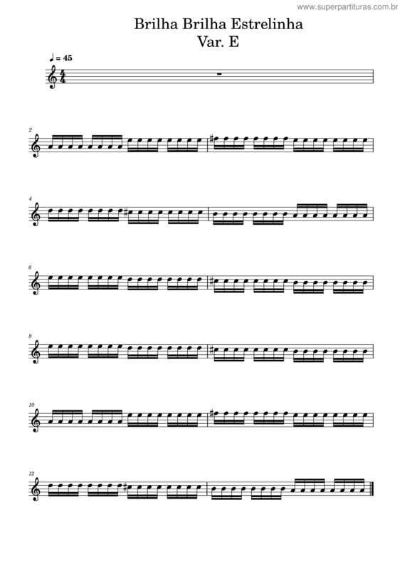 Partitura da música Brilha Brilha Estrelinha _ Var. E _ Corda Lá / Mi _ 45 Bpm