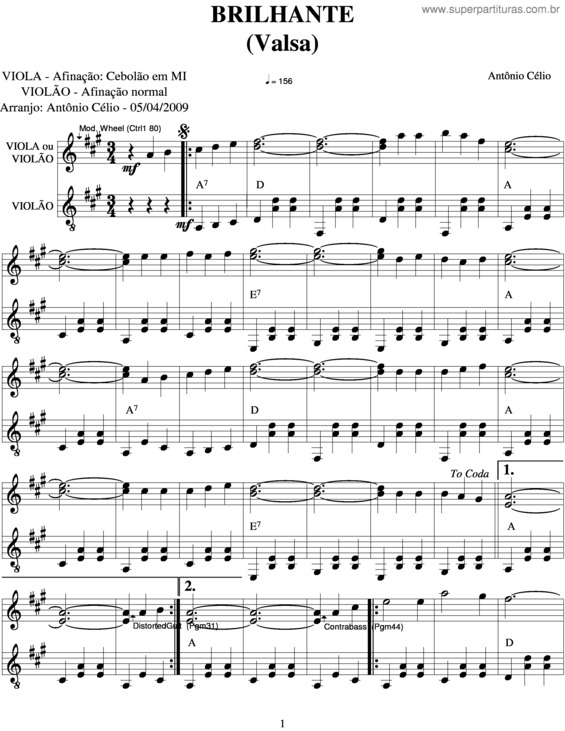 Partitura da música Brilhante