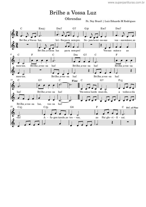 Partitura da música Brilhe A Vossa Luz – Pe. Ney Brasil